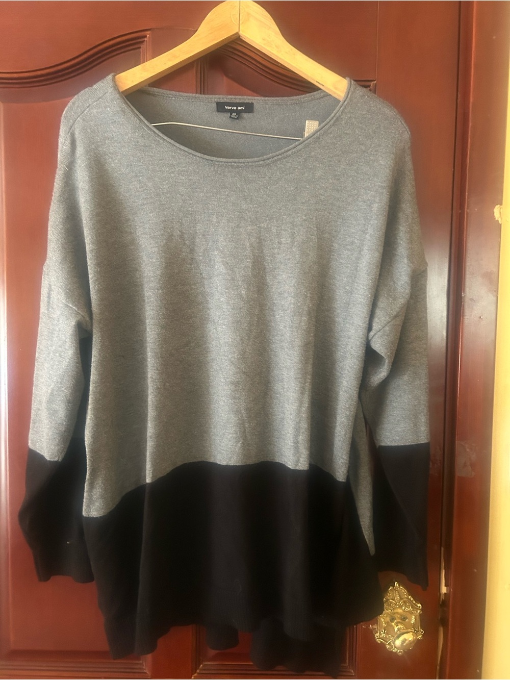 Verve Ami Gray and Black Colorblock Crewneck Sweater
